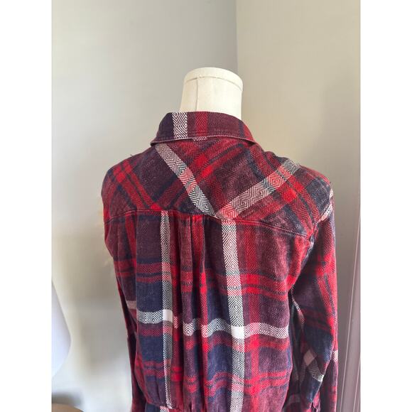 Free People Easy Street Red Plaid Peplum Button Down Top Womens XS Fall Flannel - Picture 8 of 9